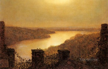 Lake Pond Waterfall Painting - Roundhaylake From Castle city scenes landscape John Atkinson Grimshaw